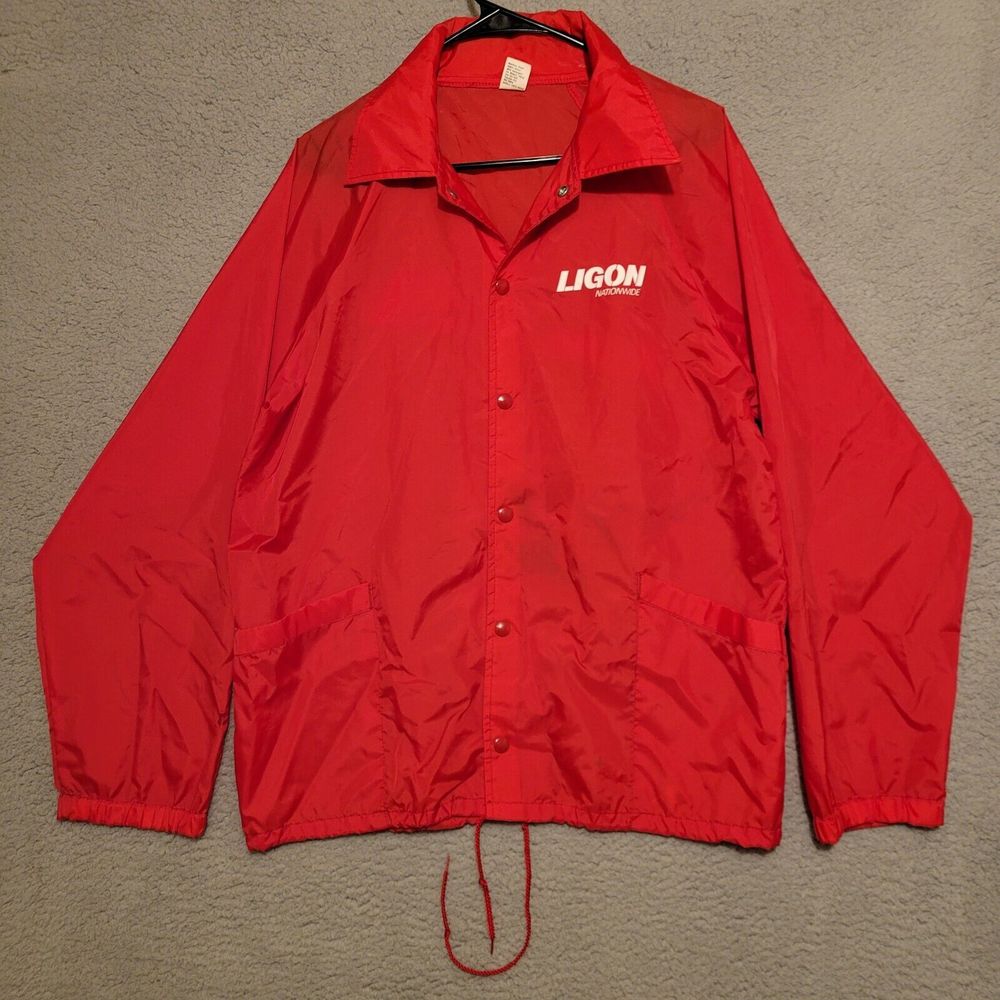 Vintage Ligon Nationwide Mens Red Medium Snap Button Pullover Jacket Made In USA
